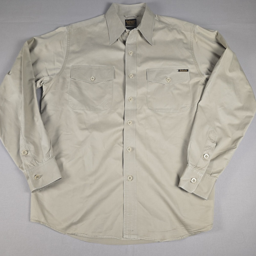 Civilianaire Wash Wear Shirt Mens Large Khaki Tan 100% Cotton Made In USA